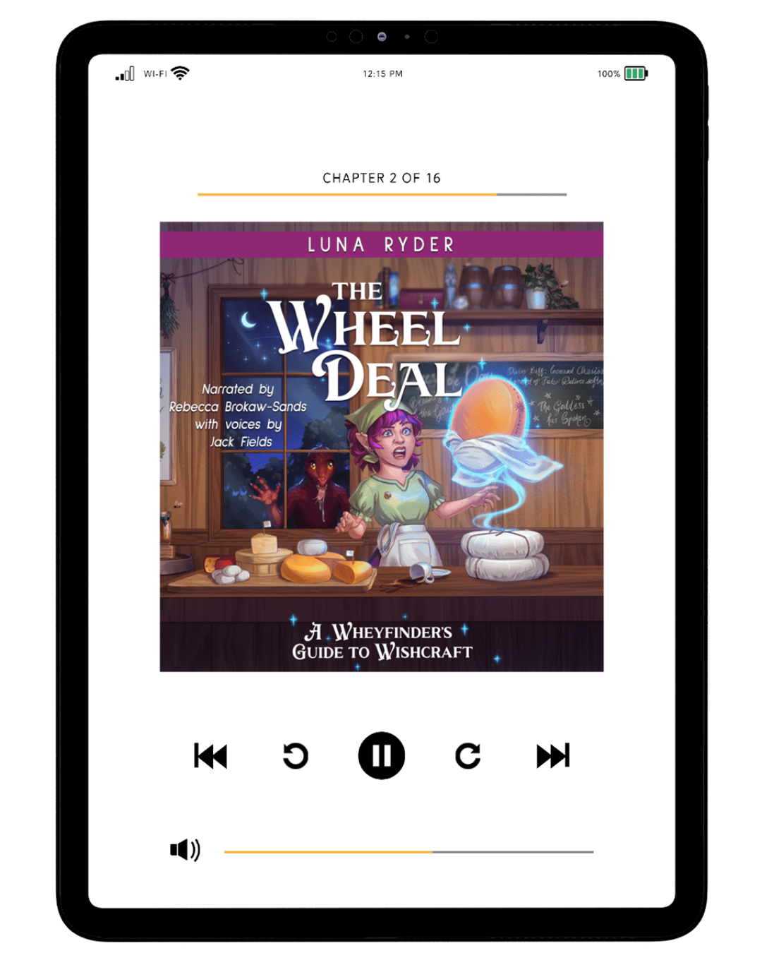 Tablet with audiobook of The Wheel Deal by Luna Ryder
